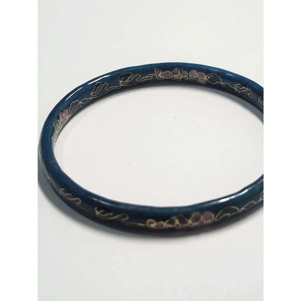 Blue Floral Cloisonné Bangle Bracelet